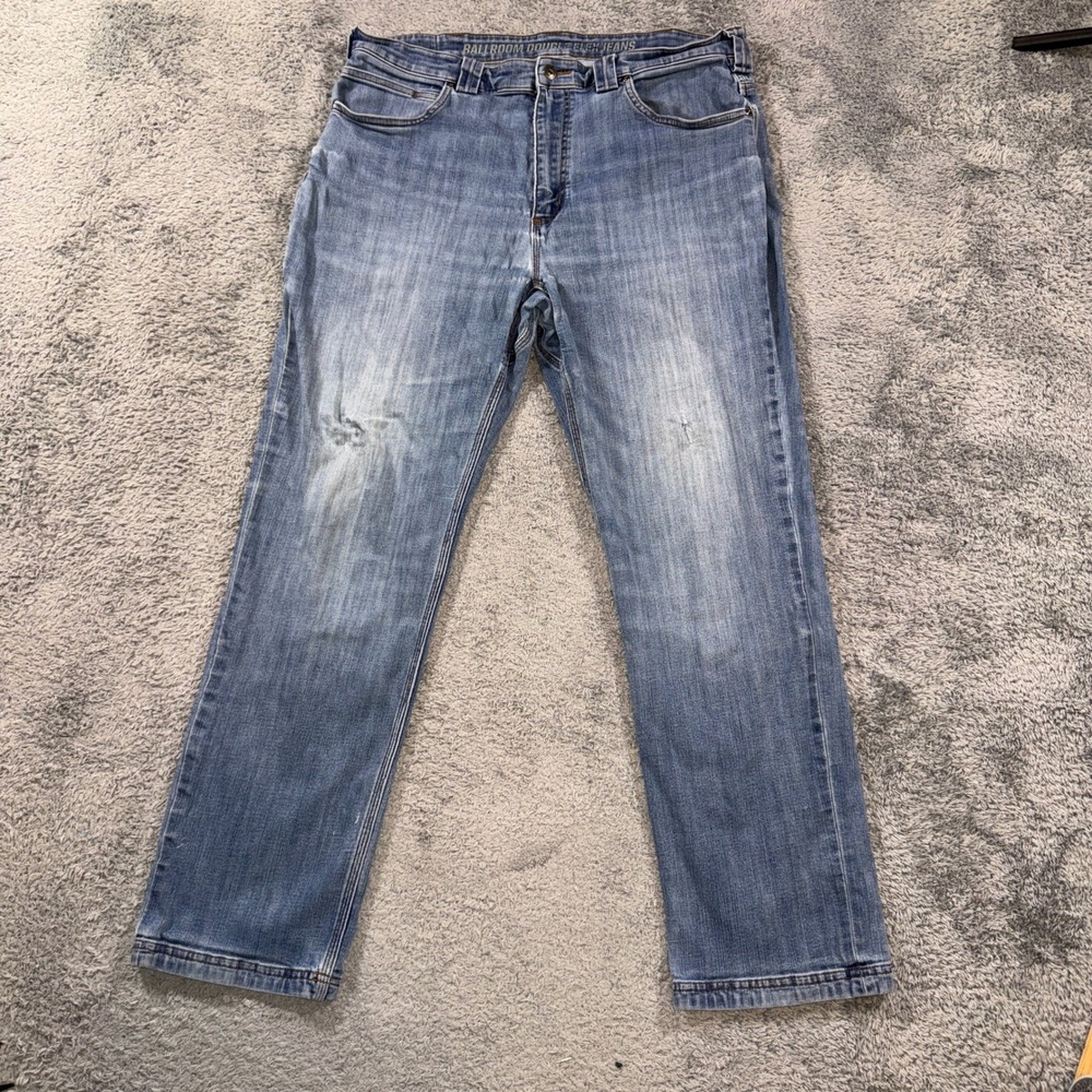 Duluth Trading Co Mens Ballroom Double Flex Jeans 38x32 Light Wash Relaxed Fit